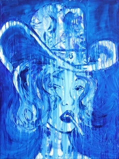 Blue Cowgirl - Abstract Figurative Pinup Western Inspired Painting on Canvas