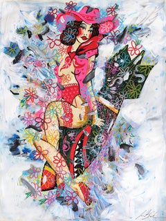 Bomber Babe (1/2) - Colorful Figurative Cowgirl Pin-up Inspired Artwork on Paper