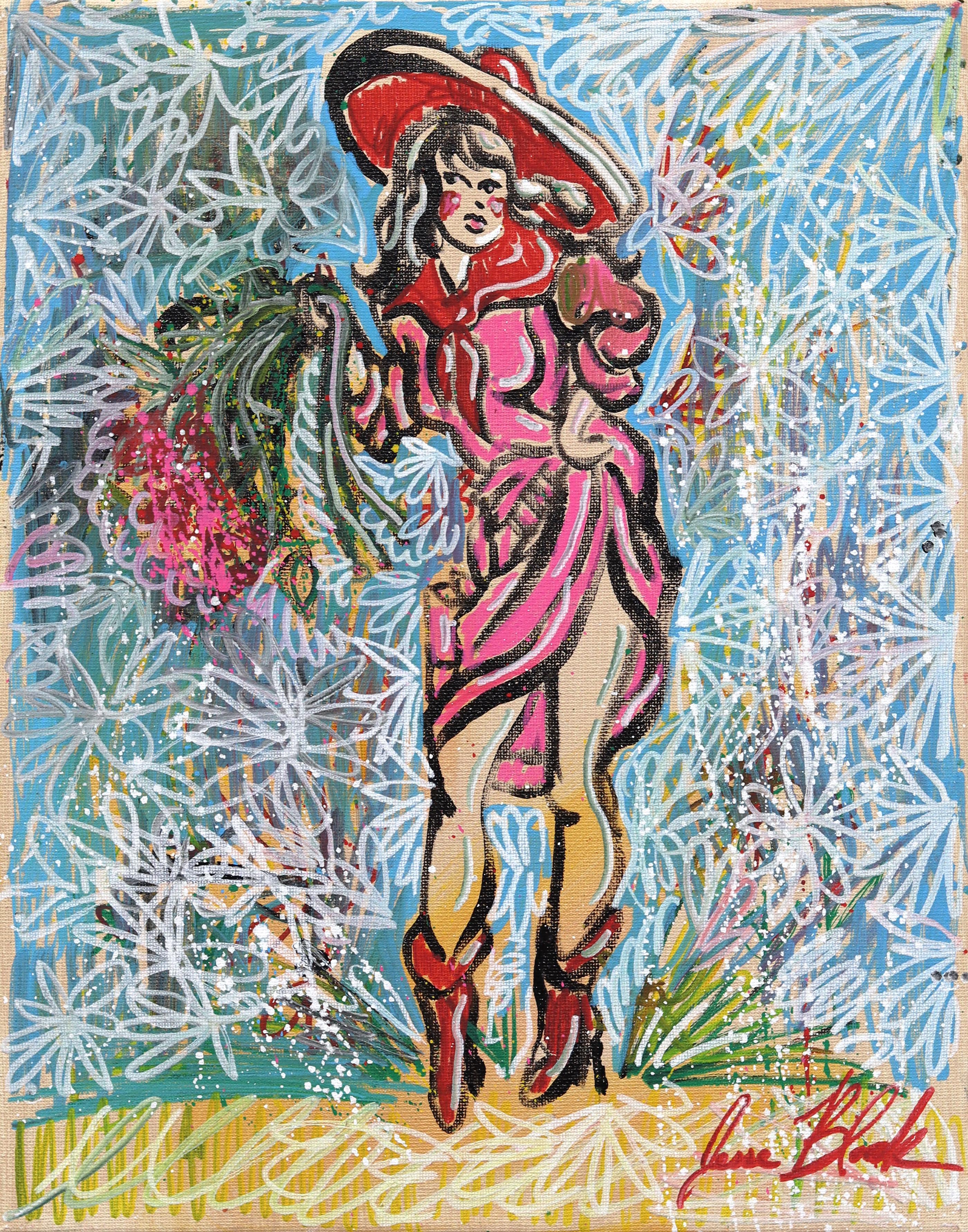 Buy Her Flowers - Abstract Vintage Pinup Inspired Figurative Painting on Canvas