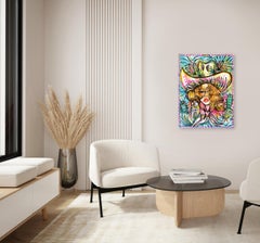 Cactus Queen - Abstract Feminine Figurative Pinup Cowgirl Painting on Canvas