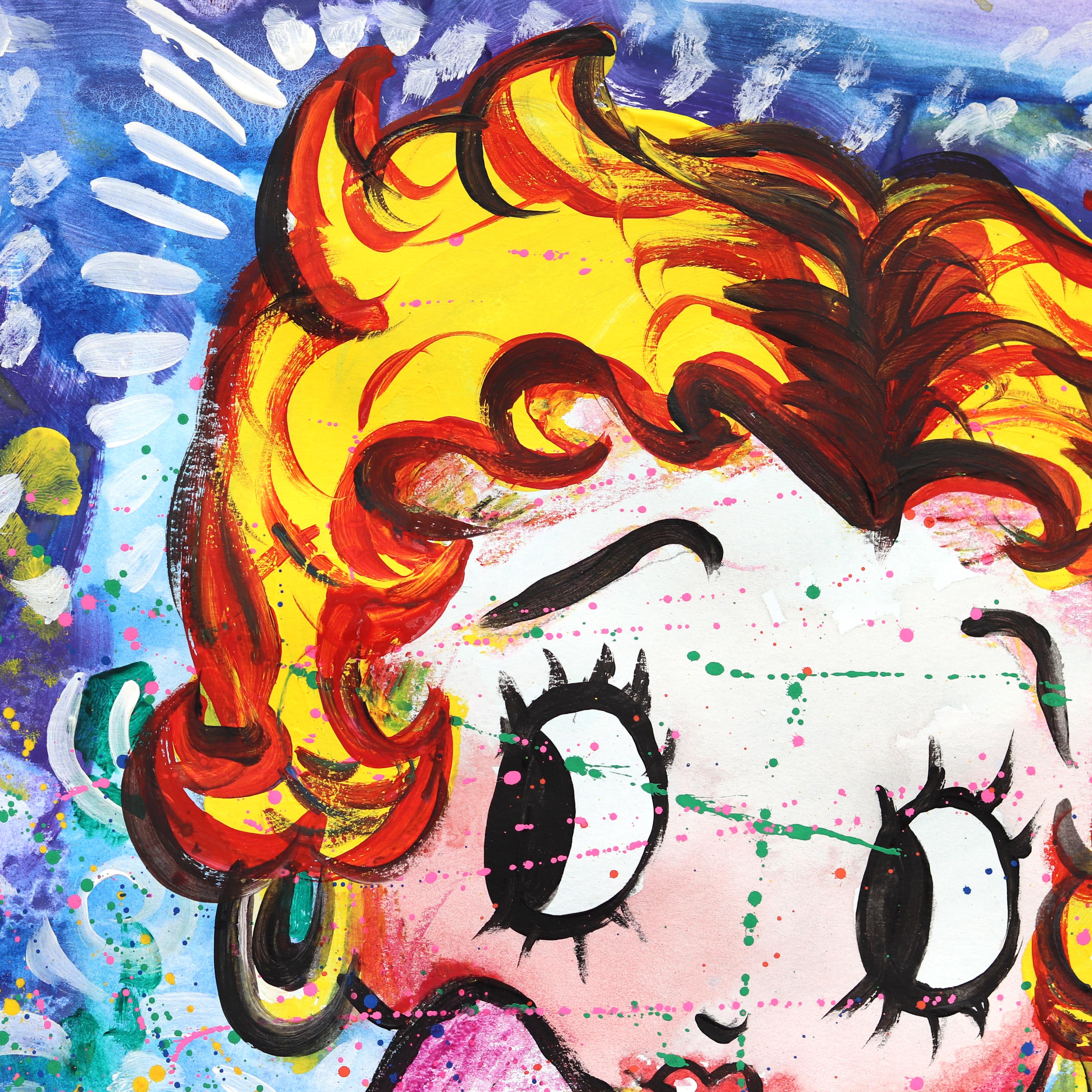 Betty Boop aus Kirschbaumholz – farbenfrohes abstraktes figuratives Cartoon-Gemälde auf Papier – Painting von Jesse Black