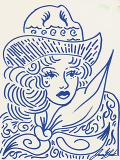 Cowgirl Daze - Abstrakte figurative Vintage Pin Up inspirierte Malerei auf Papier