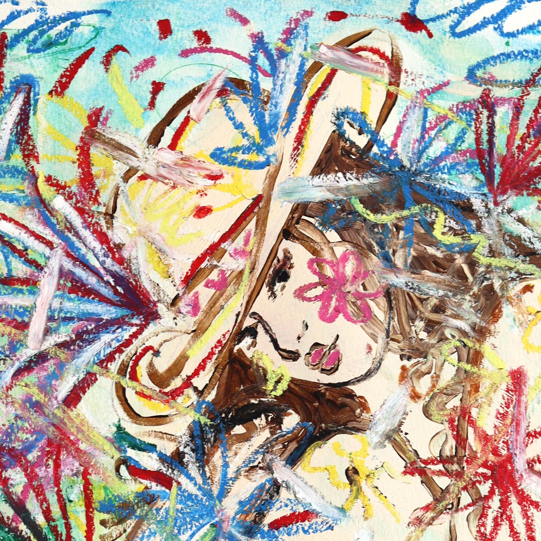 Jesse’s imagery often merges playful and gritty elements, blending floral patterns, vintage-inspired designs, and bold outlines with a touch of whimsy. His artwork exudes a sense of storytelling, capturing the spirit of independence, resilience, and