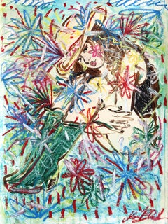 Cowgirl in Bloom - Figurative Pin Up Western Inspired Portrait Art on Paper