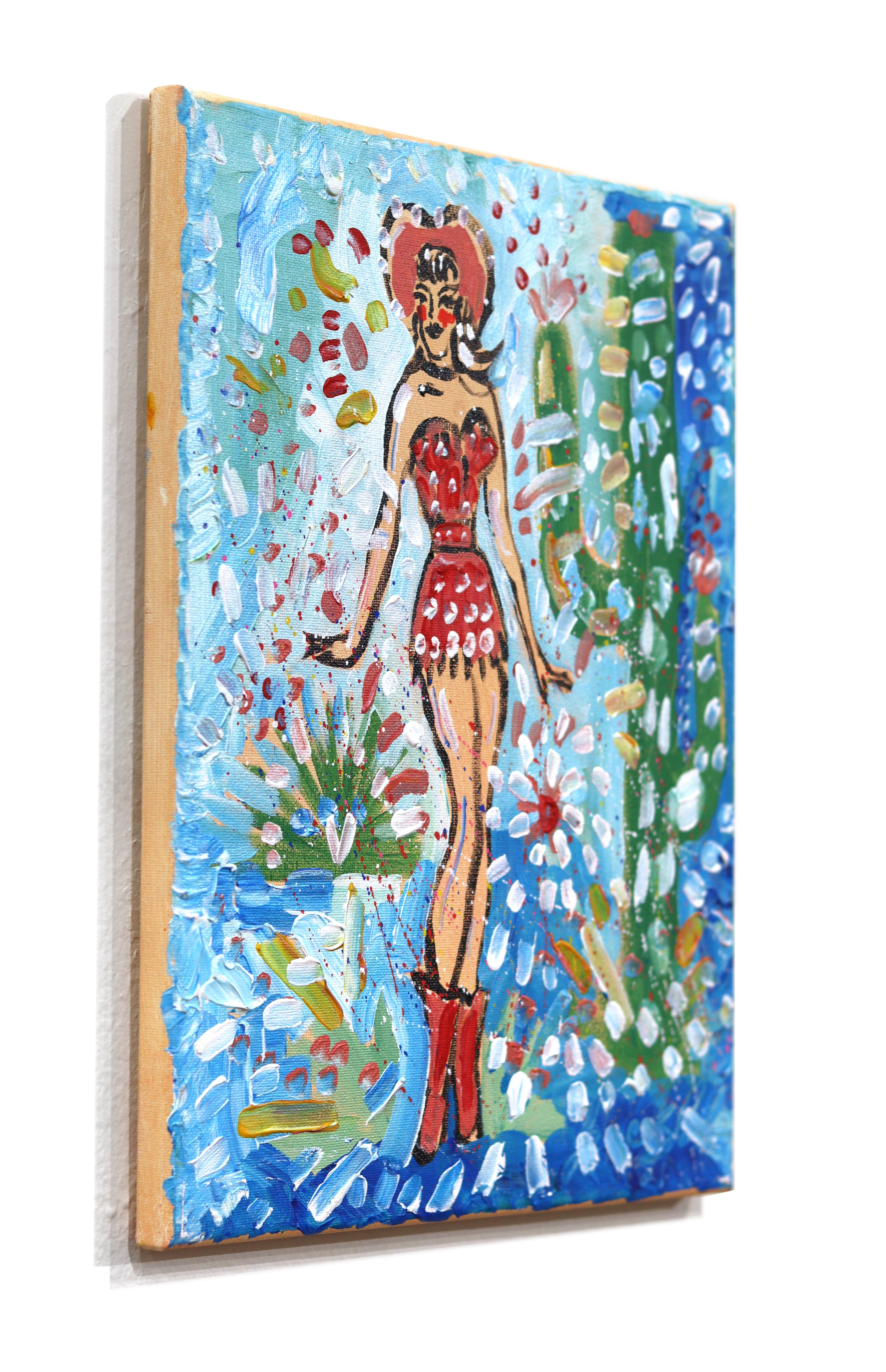 Desert Dream - Abstract Color Drenched Figurative Pinup Painting on Canvas For Sale 1