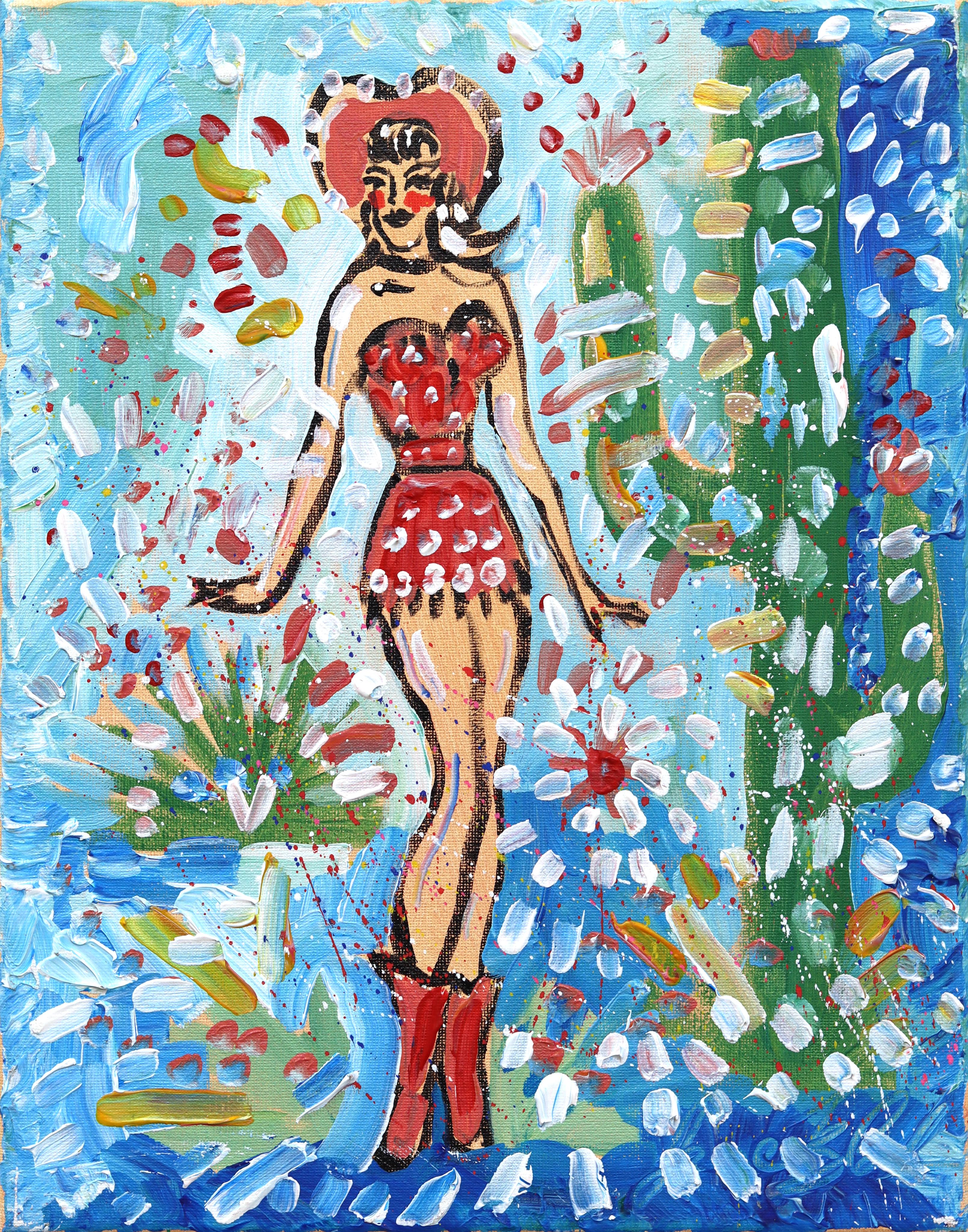 Desert Dream - Abstract Color Drenched Figurative Pinup Painting on Canvas