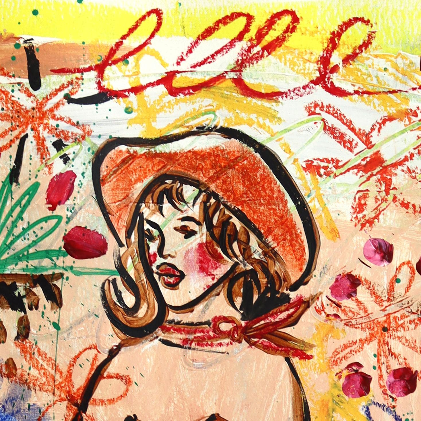 Desert Heartbreaker - Figurative Colorful Western Pinup Cowgirl Mixed Media Art - Painting by Jesse Black