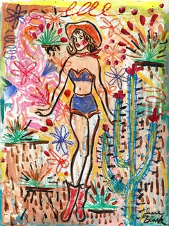 Desert Heartbreaker - Figurative Colorful Western Pinup Cowgirl Mixed Media Art