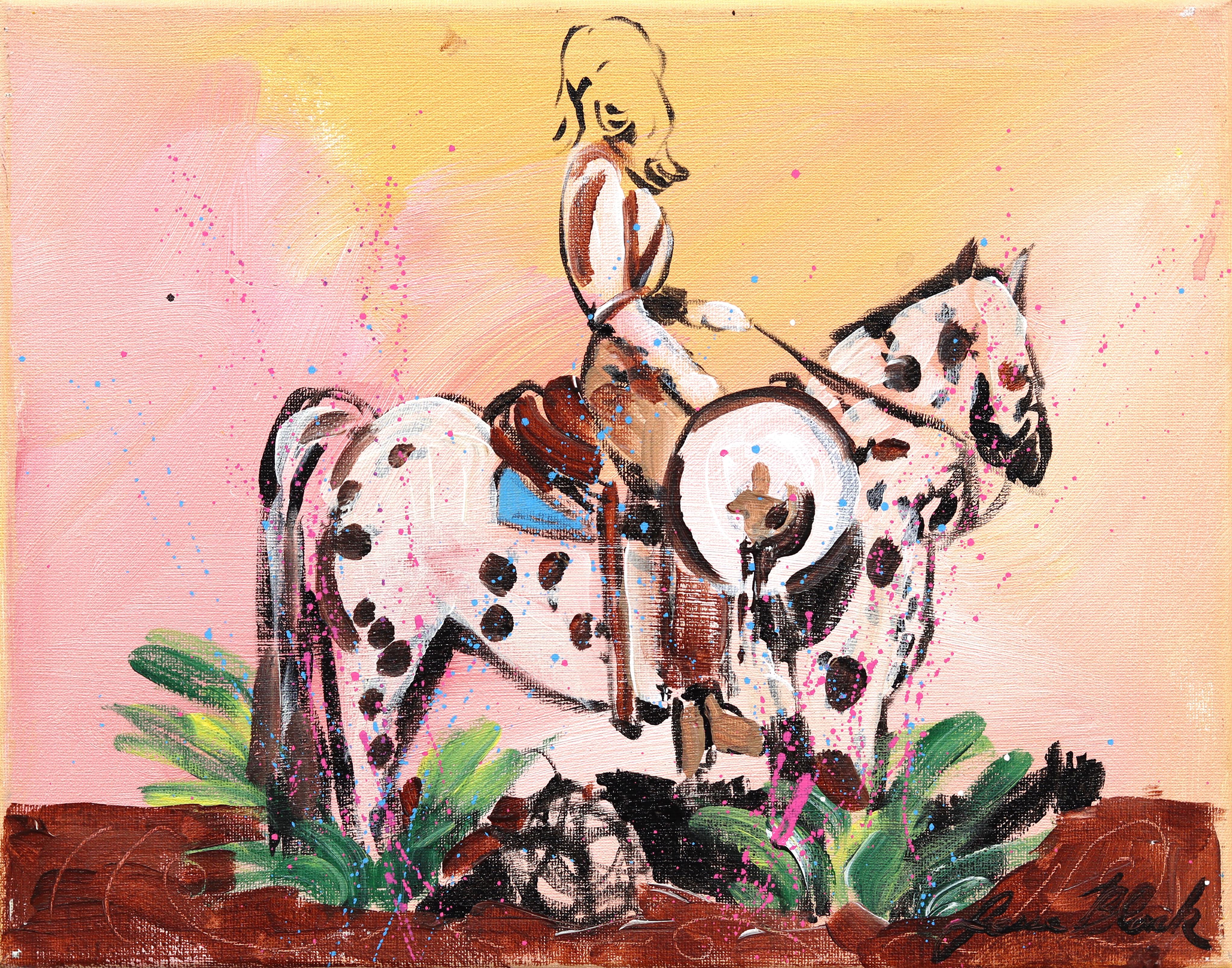 Jesse Black Figurative Painting - Don
t Look Back - Abstract Vintage Inspired Figurative Horse Painting on Canvas