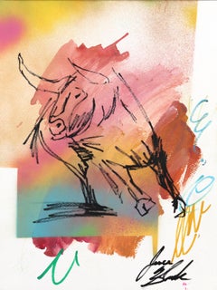 Dust Devil - Abstract South Western Inspired Bull Animal Painting on Paper