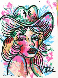 Earth Angel - Original Abstract Colorful Figurative Cowgirl Painting on Paper