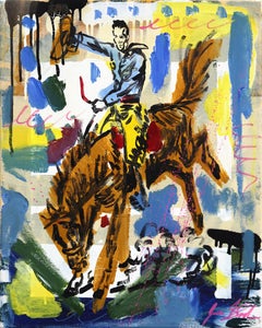 Hold On Tight - Figurative Colorful Western Inspired Cowboy Painting on Canvas