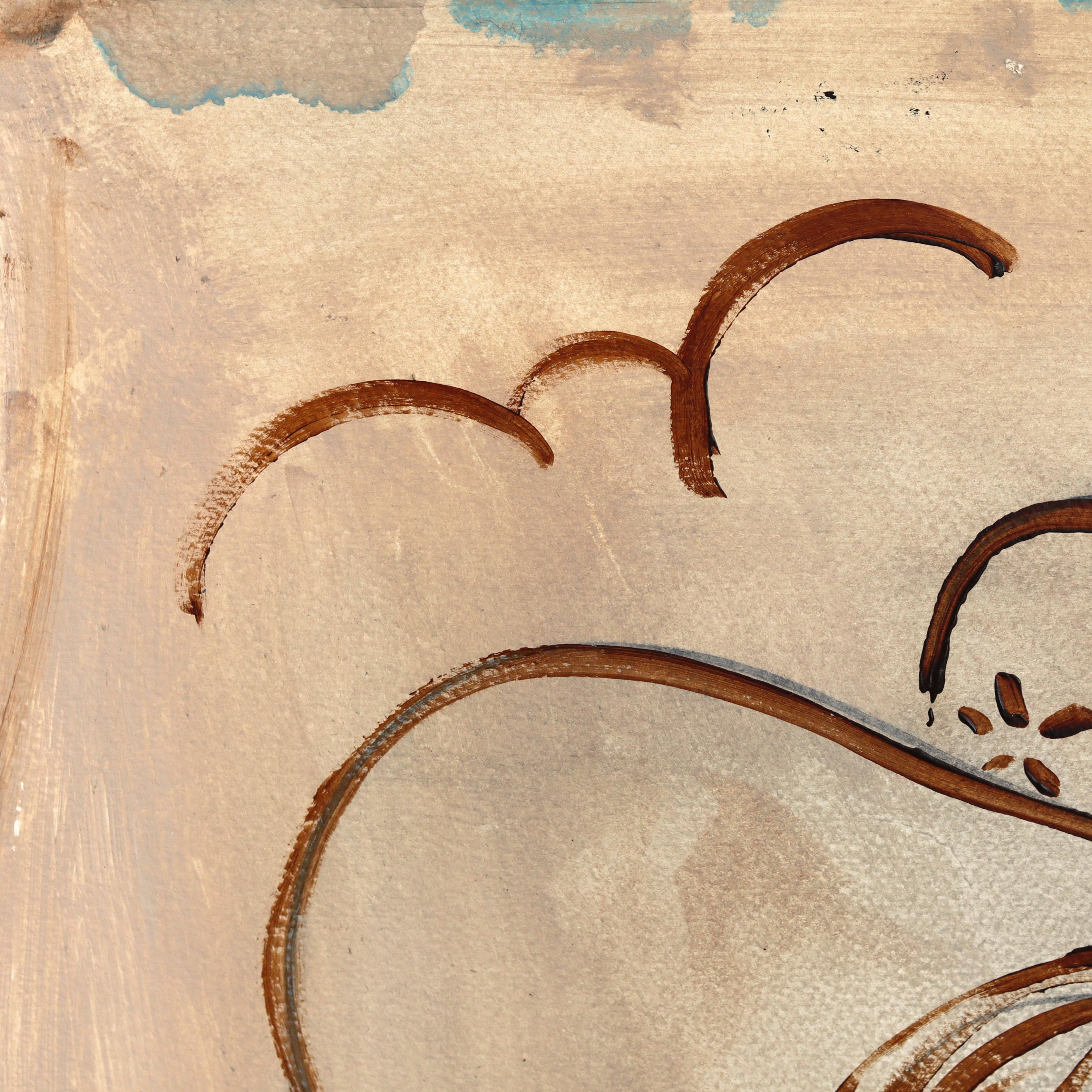 La Lumbre - Abstraktes figuratives Cowgirl-Porträt in Brauntönen, auf Papier gemalt – Painting von Jesse Black