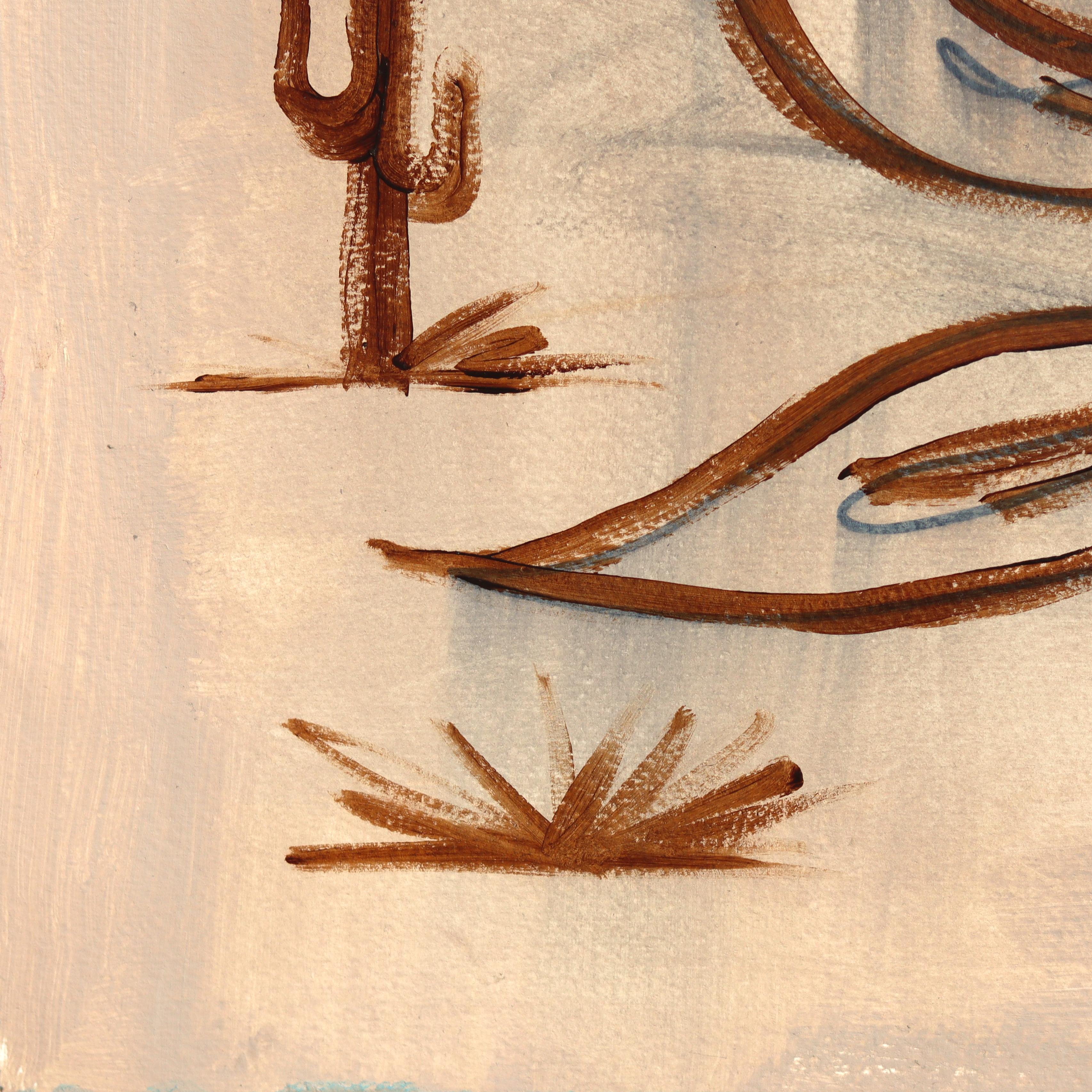 La Lumbre - Abstraktes figuratives Cowgirl-Porträt in Brauntönen, auf Papier gemalt (Beige), Portrait Painting, von Jesse Black