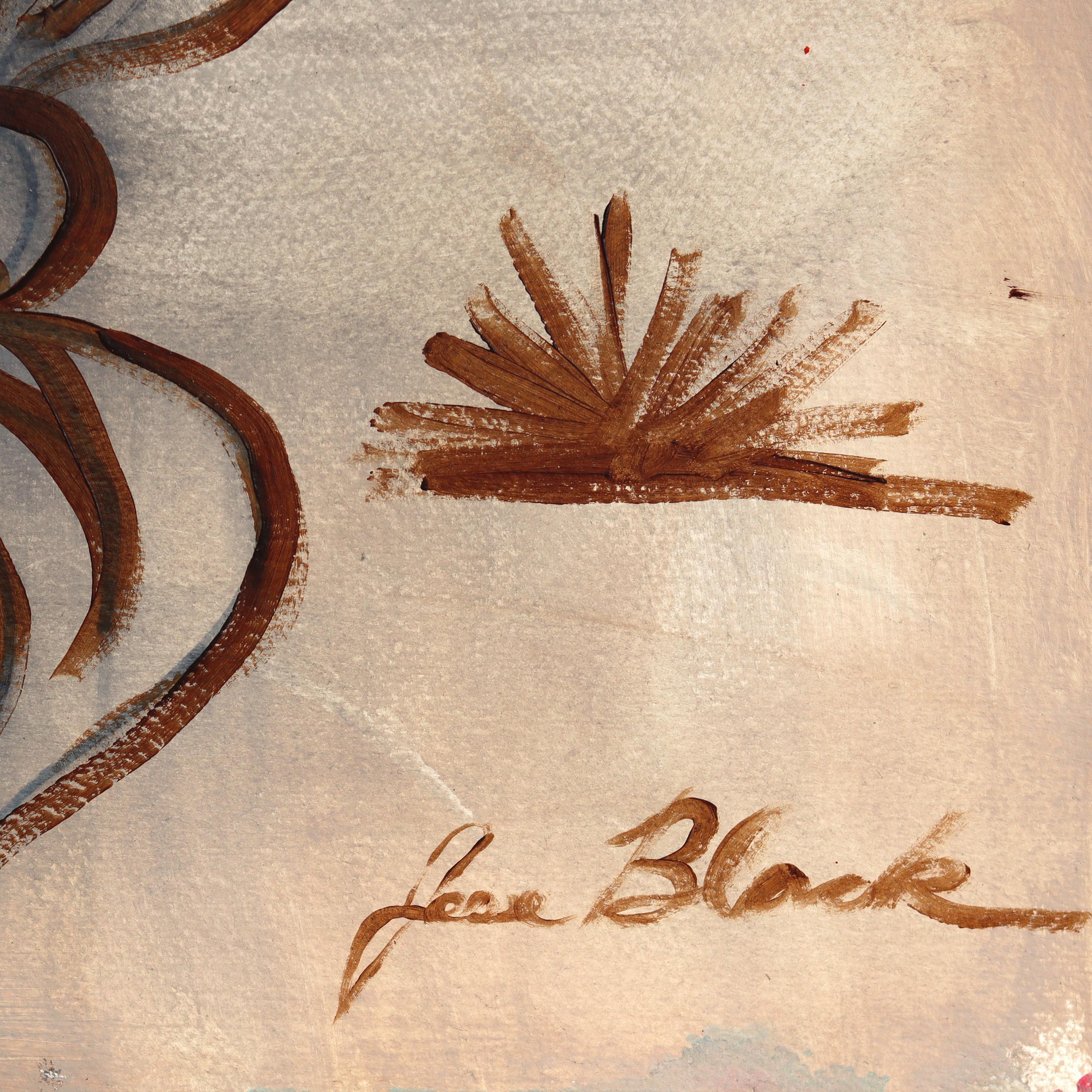 La Lumbre - Abstraktes figuratives Cowgirl-Porträt in Brauntönen, auf Papier gemalt im Angebot 1