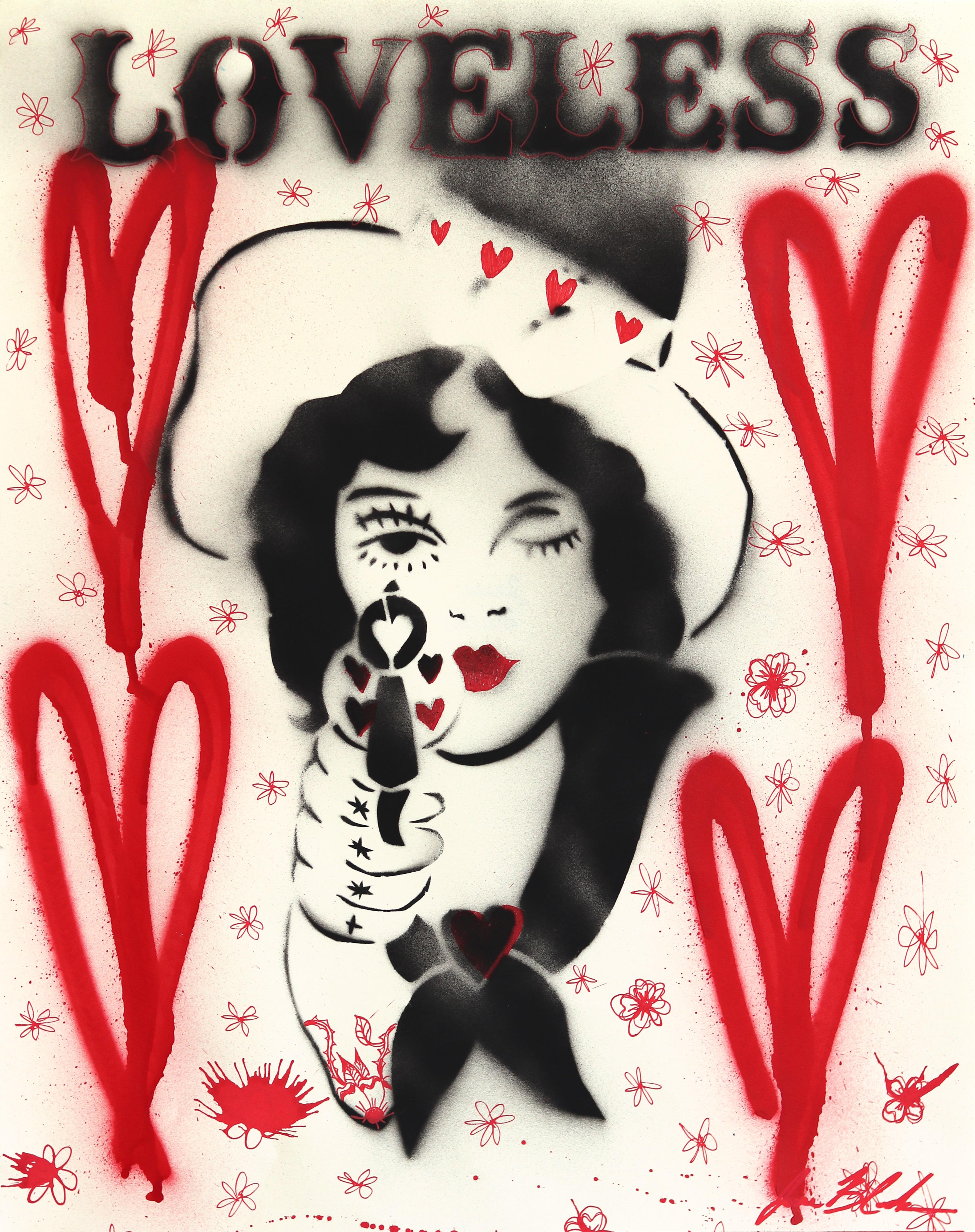 La dernière chaussure - Peinture figurative d'inspiration vintage d'une cowgirl western Pin Up sur papier
