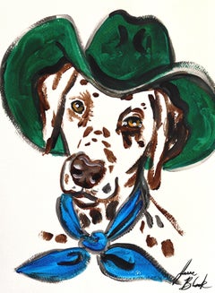 Lou Dog - Abstrakte skurrile figurative Hund Cowboy inspirierte Malerei auf Papier