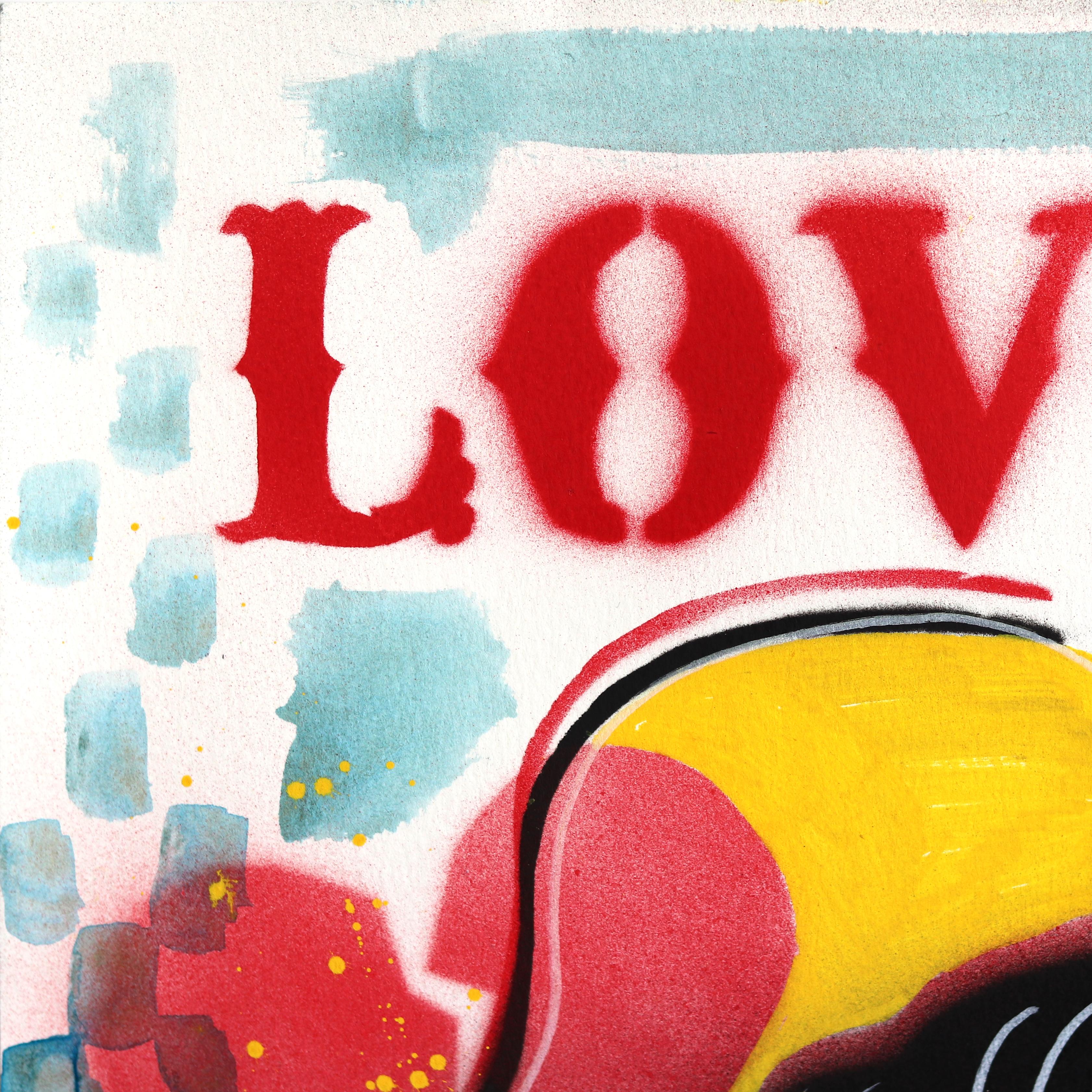 Love Hurt - Colorful Figurative Pin Up Cowgirl Western Mixed Media Art on Paper For Sale 1