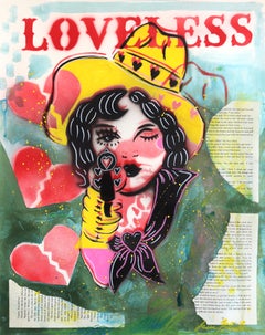 Love Hurt - Colorful Figurative Pin Up Cowgirl Western Mixed Media Art on Paper