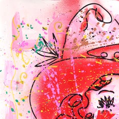 Lover 14 - Pink Figurative Cowgirl Cupid Love Inspired Artwork on Paper