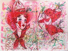 Lover (14/14) - Pink Figurative Cowgirl Love Inspired Artwork on Paper