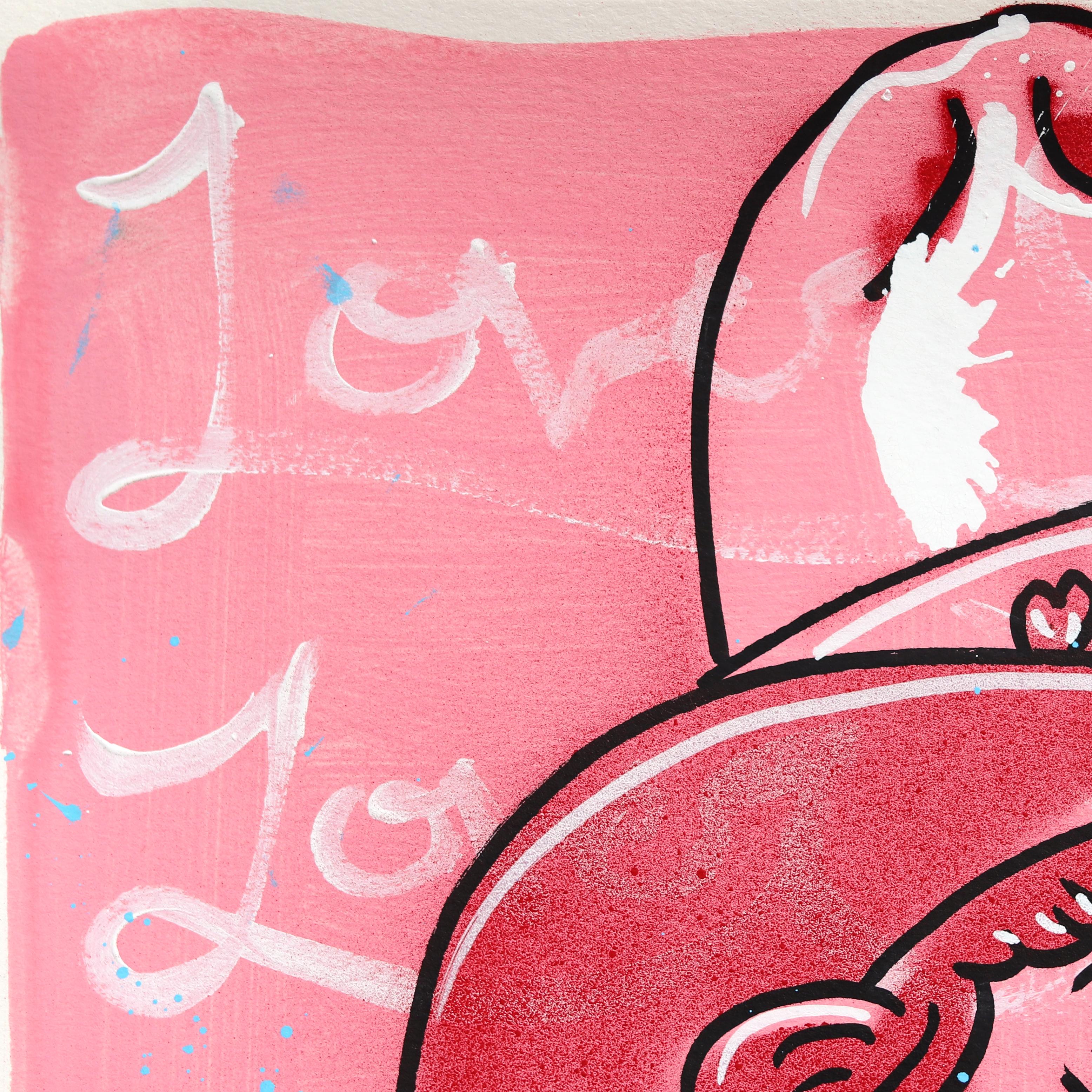 Lover (2/14) - Figurative Pink Pin Up Cowgirl Western Mixed Media Art on Paper - Painting by Jesse Black