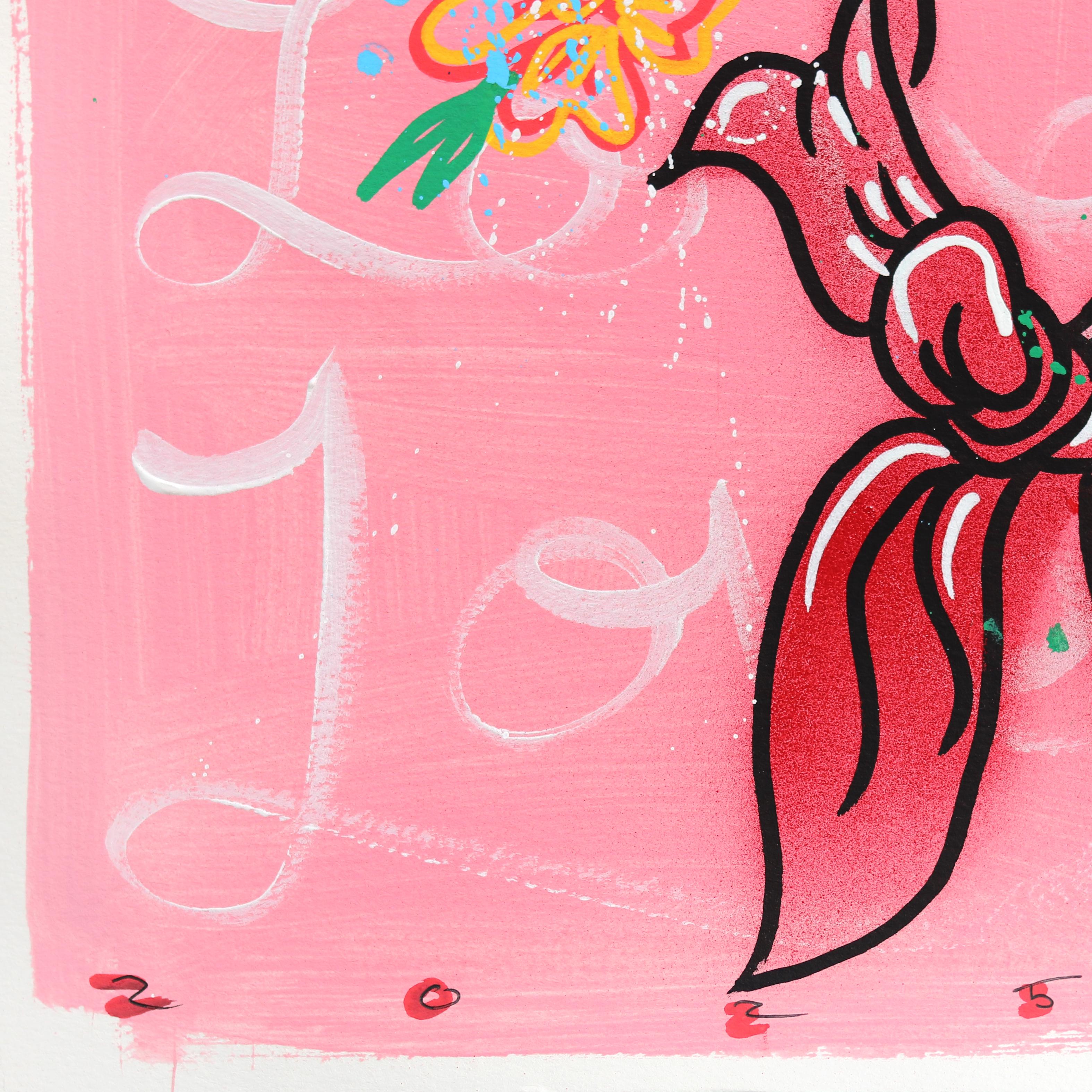 Lover (2/14) - Figurative Pink Pin Up Cowgirl Western Mixed Media Art on Paper - Contemporary Painting by Jesse Black
