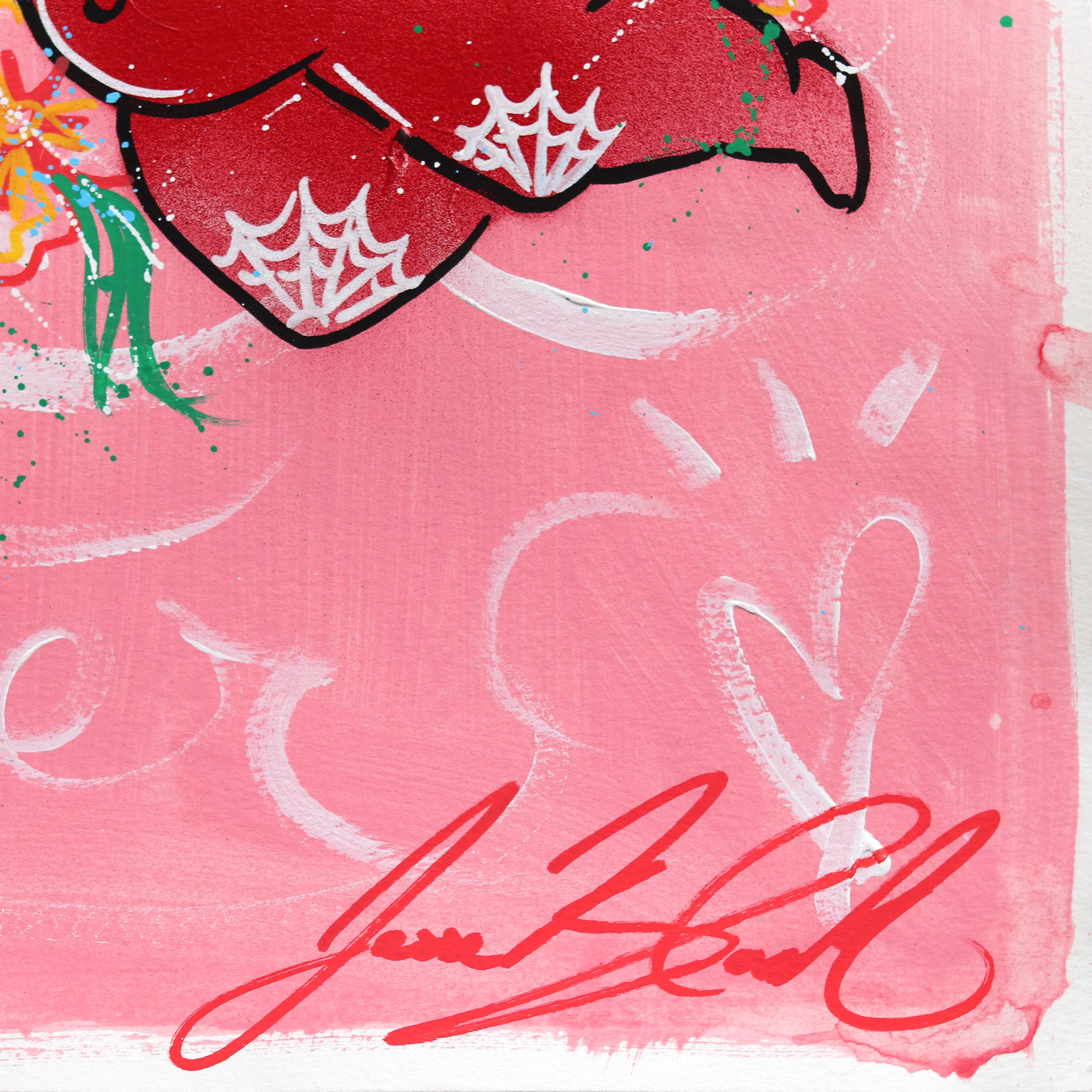 Lover (2/14) - Figurative Pink Pin Up Cowgirl Western Mixed Media Art on Paper For Sale 3