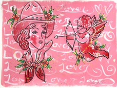 Lover (5/14) - Pink Figurative Cowgirl Vintage Inspired Artwork on Paper