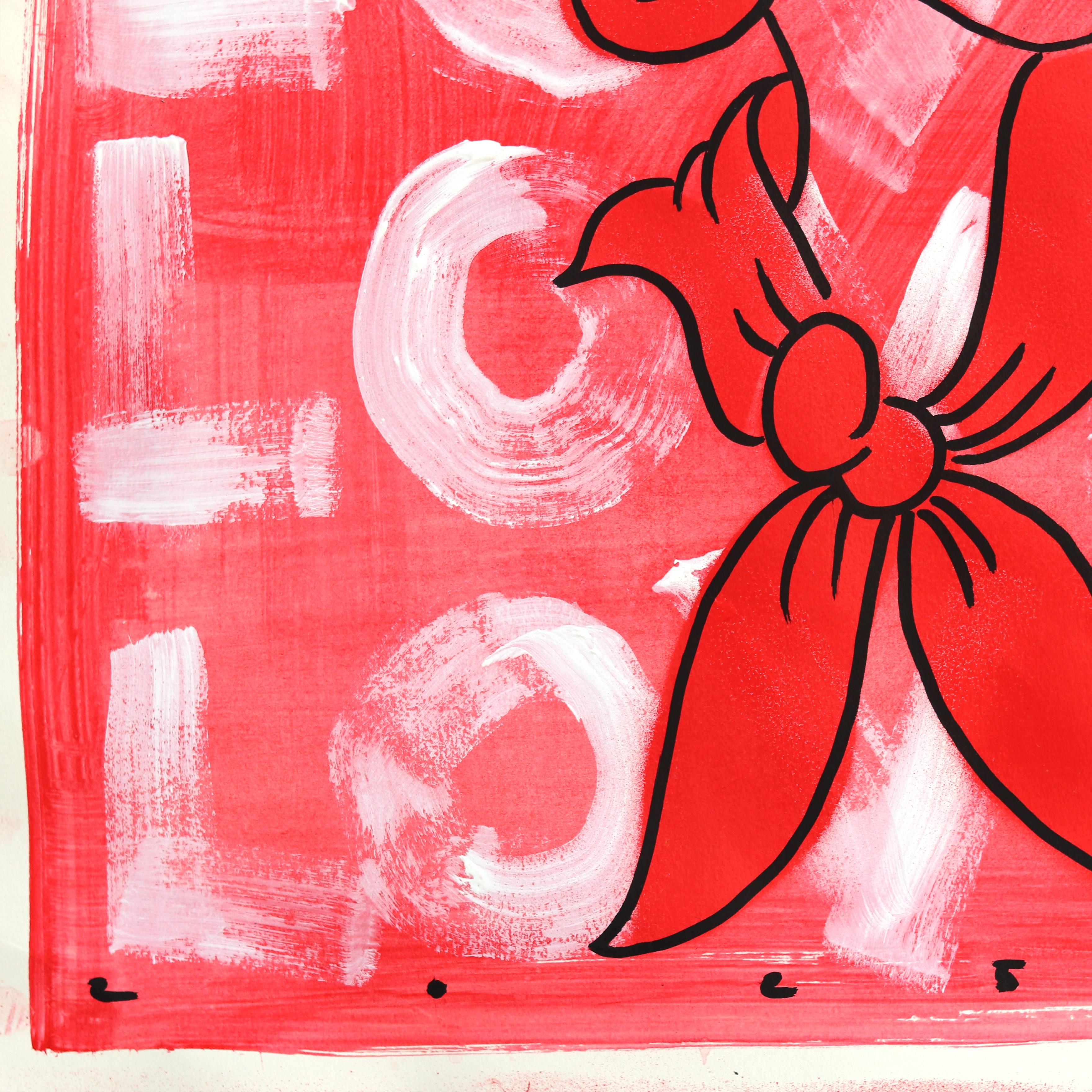 Lover (8/14) - Figurative cowgirl rouge rose d'inspiration vintage sur papier - Contemporain Mixed Media Art par Jesse Black