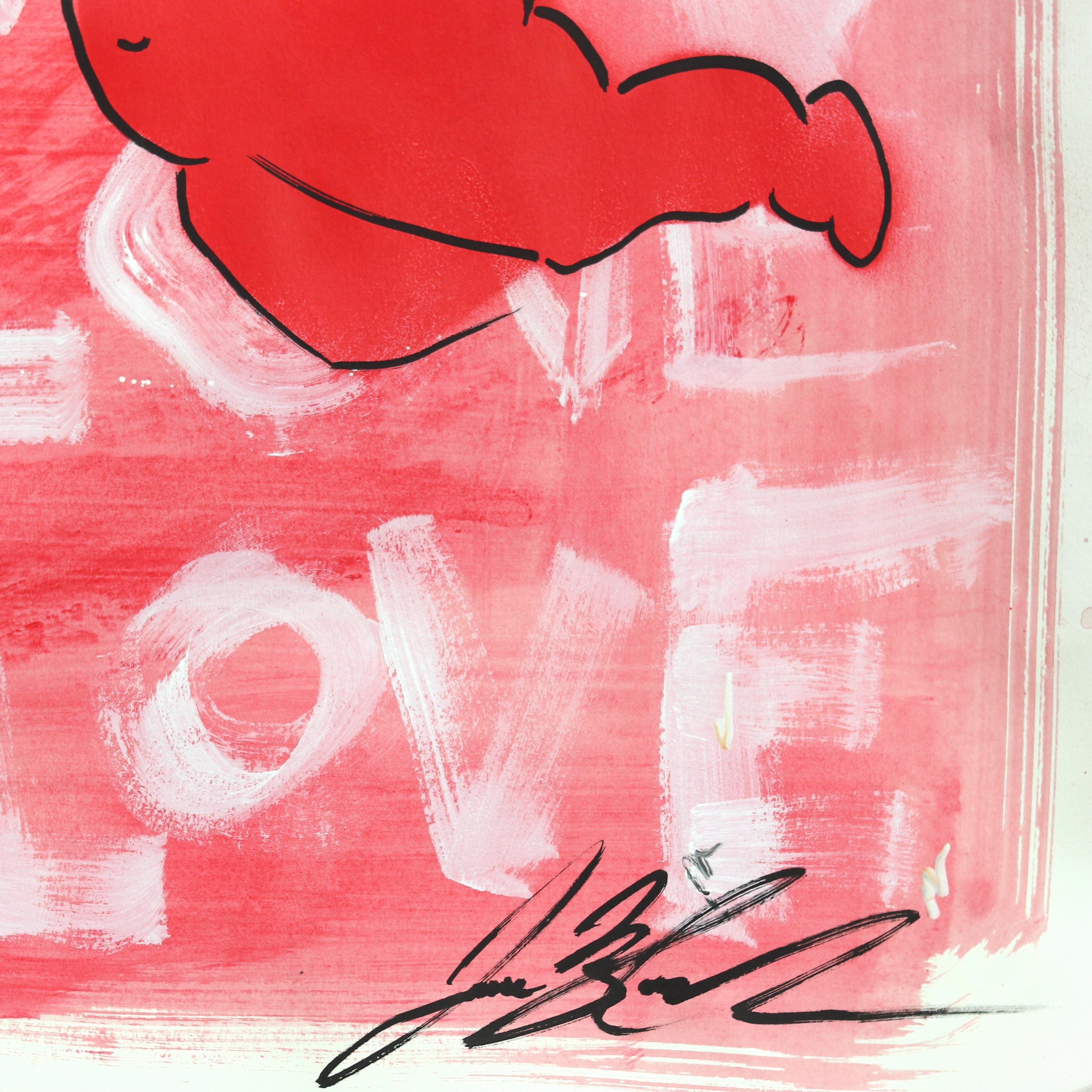 Lover (8/14) - Figurative cowgirl rouge rose d'inspiration vintage sur papier en vente 2