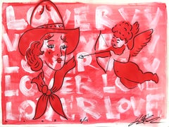 Lover (8/14) - Red Pink Figurative Cowgirl Vintage Inspired Artwork on Paper