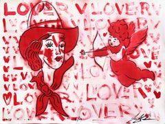 Lover (9/14) - Red Figurative Cowgirl Vintage Inspired Artwork on Paper