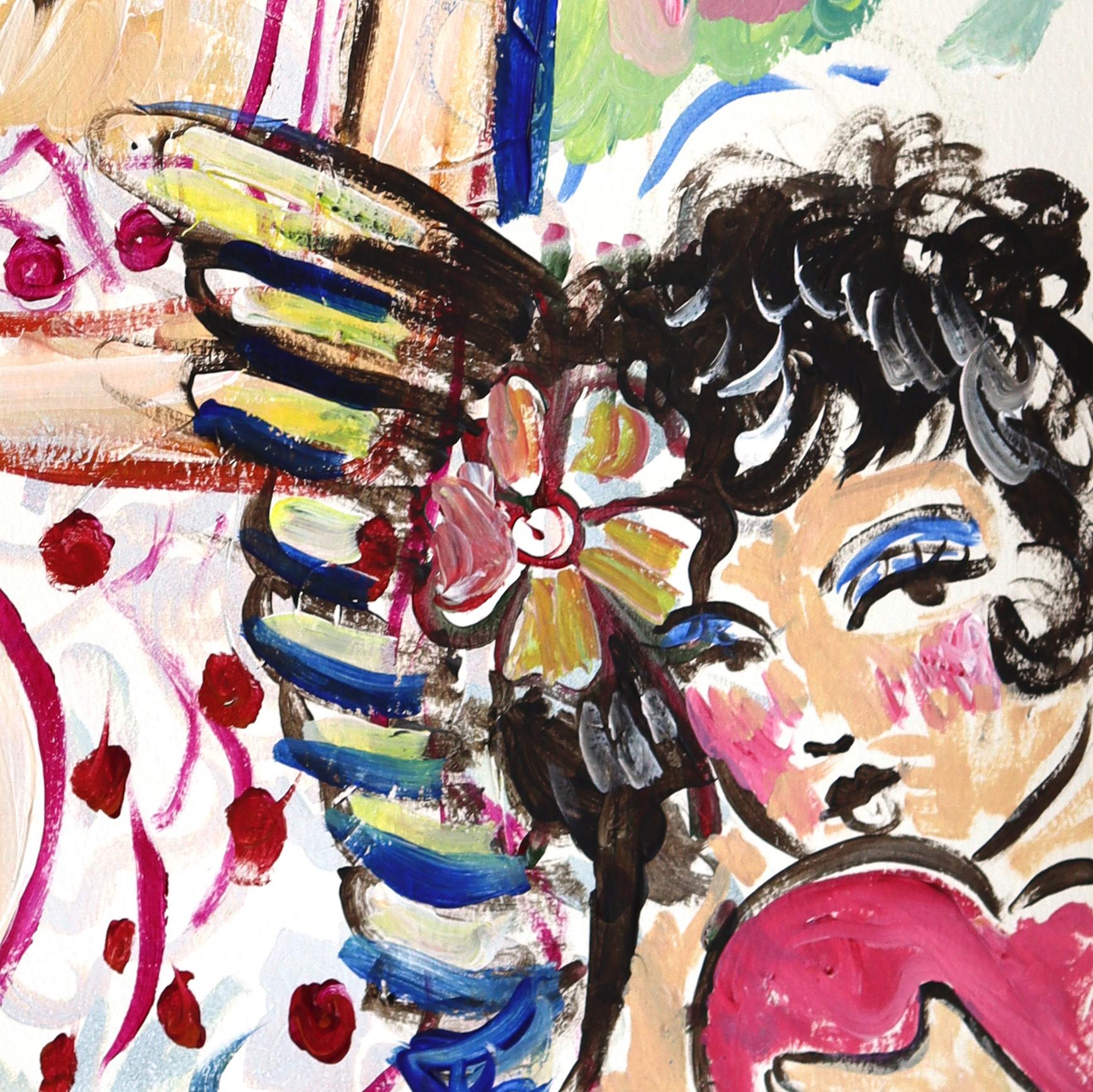 Pretty Little Baby - Figurative Pin Up Western inspirierte Portraitkunst auf Papier im Angebot 1