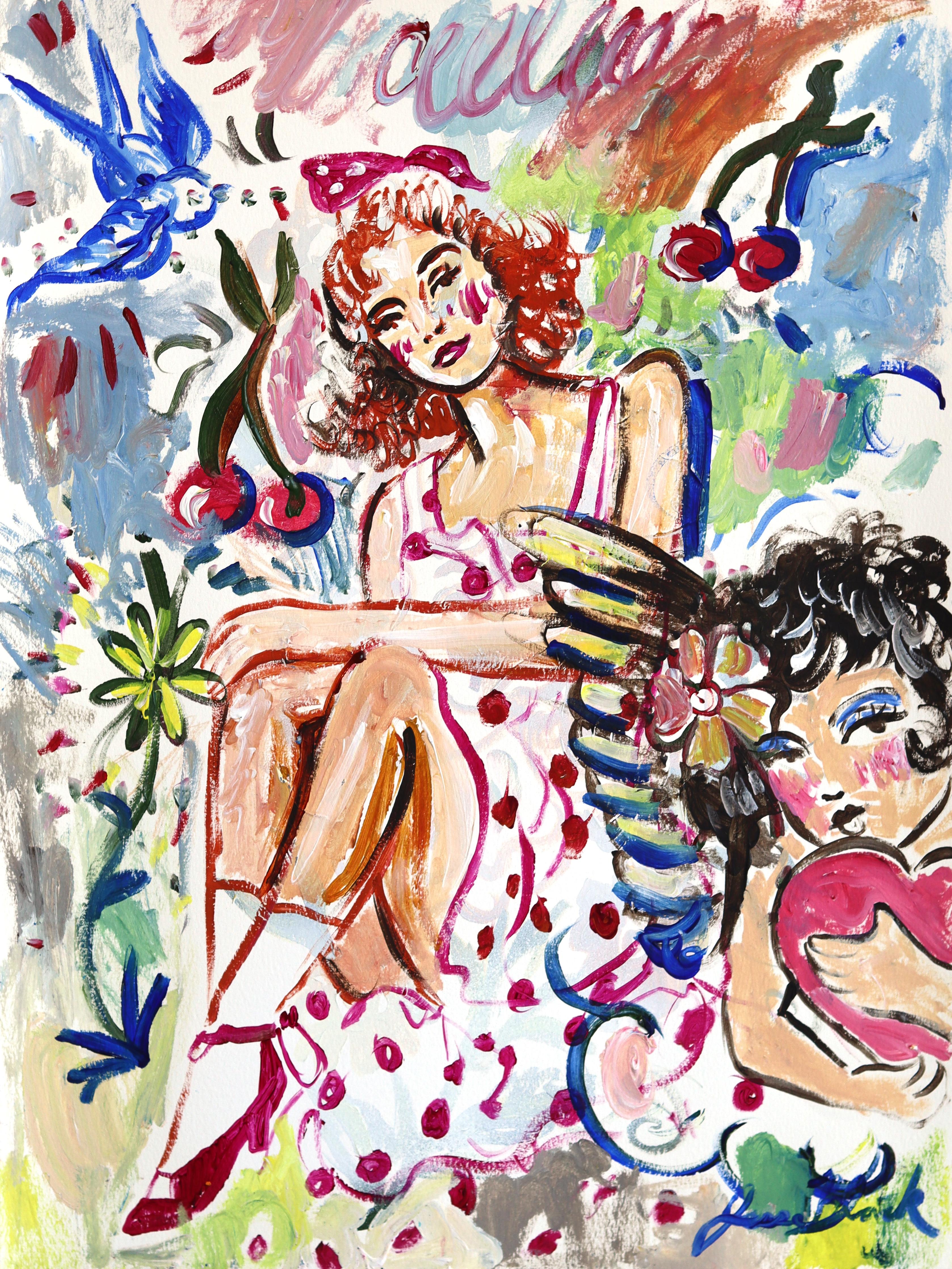 Pretty Little Baby - Figurative Pin Up Western Inspired Portrait Art on Paper