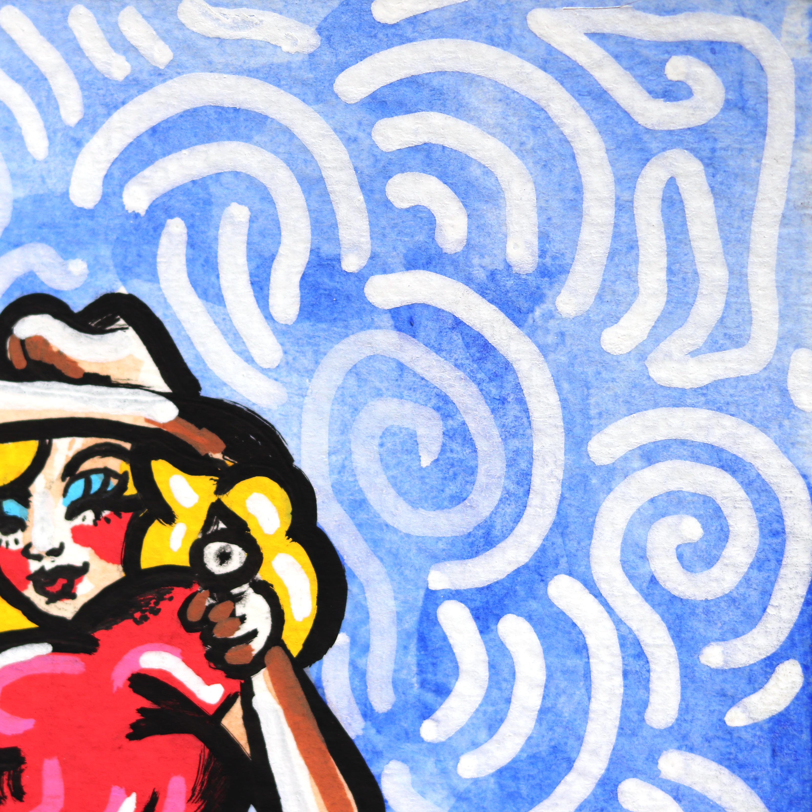 Quick Draw Queen - Vibrante Obra de Arte Figurativa Vaquera sobre Papel - Painting Contemporáneo de Jesse Black