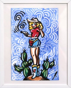 « Quick Draw Queen - Vibrant Figurative Cowgirl Artwork on Paper