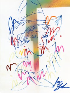Radio Static - Illustration originale abstraite et rétro représentant une cowgirl, sur papier