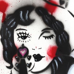 Revenge - Figurative Pin Up Cowgirl Western Mixed Media Art sur papier