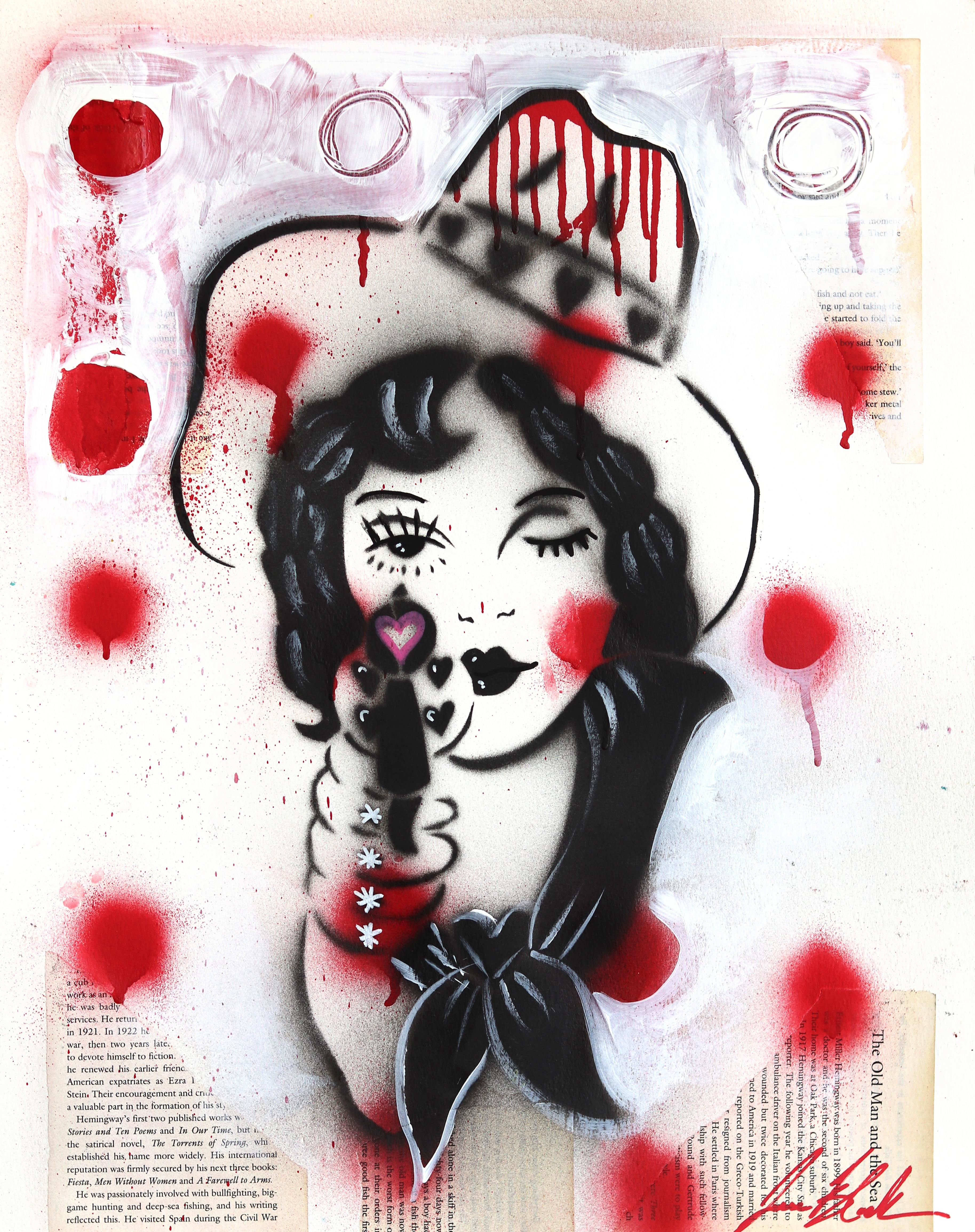 Revenge - Playful Figurative Pin Up Cowgirl Western Mixed Media Kunst auf Papier – Mixed Media Art von Jesse Black