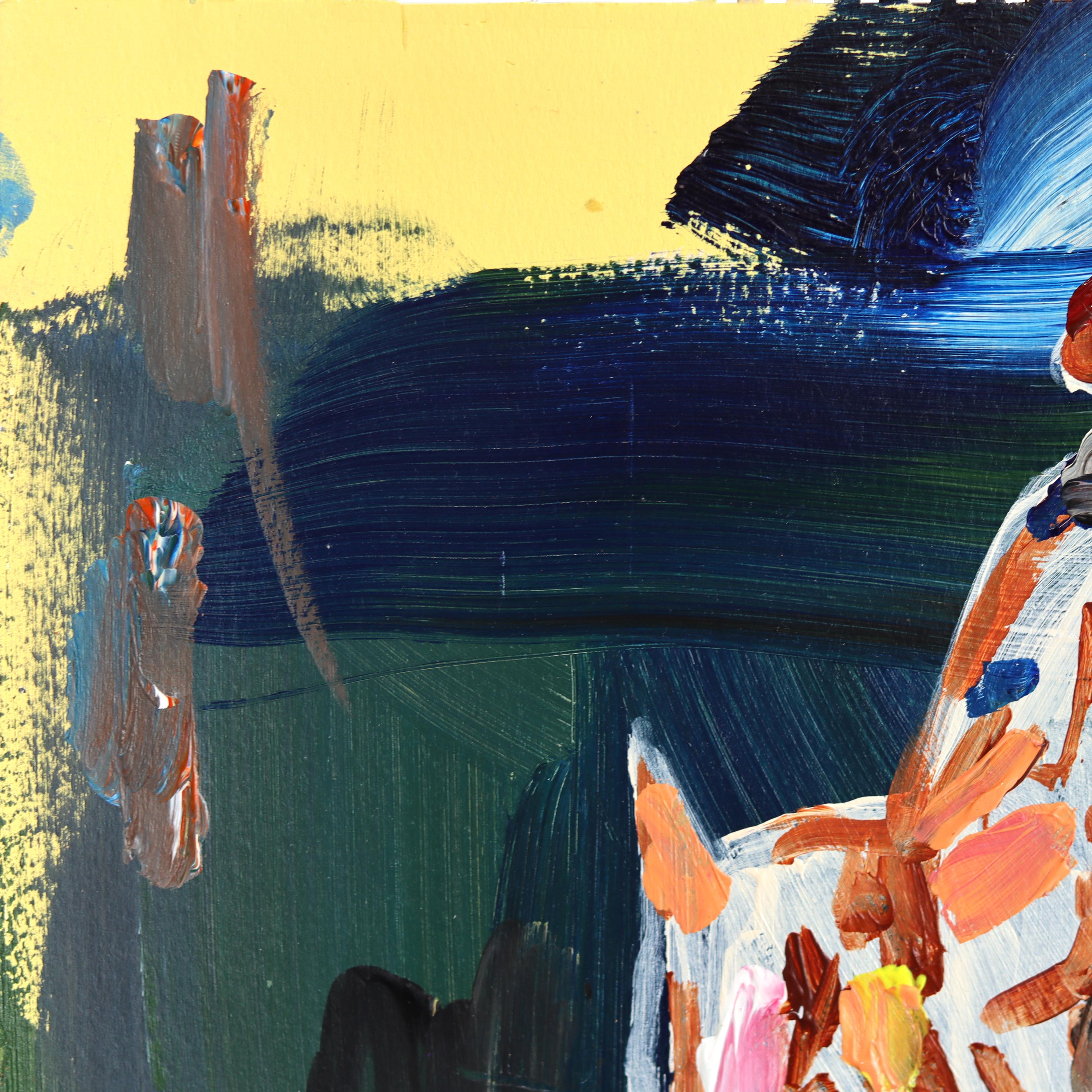Reiter Unbekannt - Abstrakte Figurative Bunte Western Cowboy Malerei auf Papier – Painting von Jesse Black