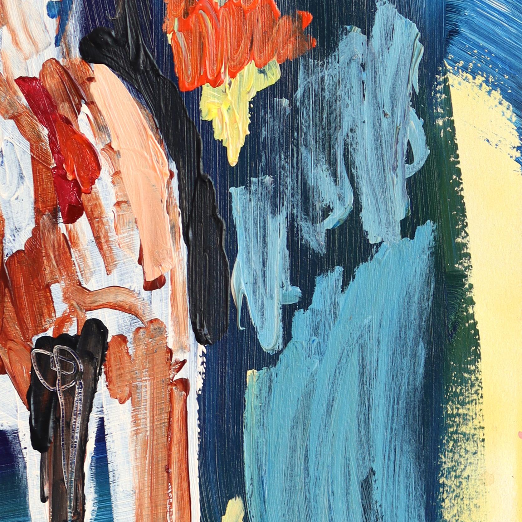 Reiter Unbekannt - Abstrakte Figurative Bunte Western Cowboy Malerei auf Papier im Angebot 3