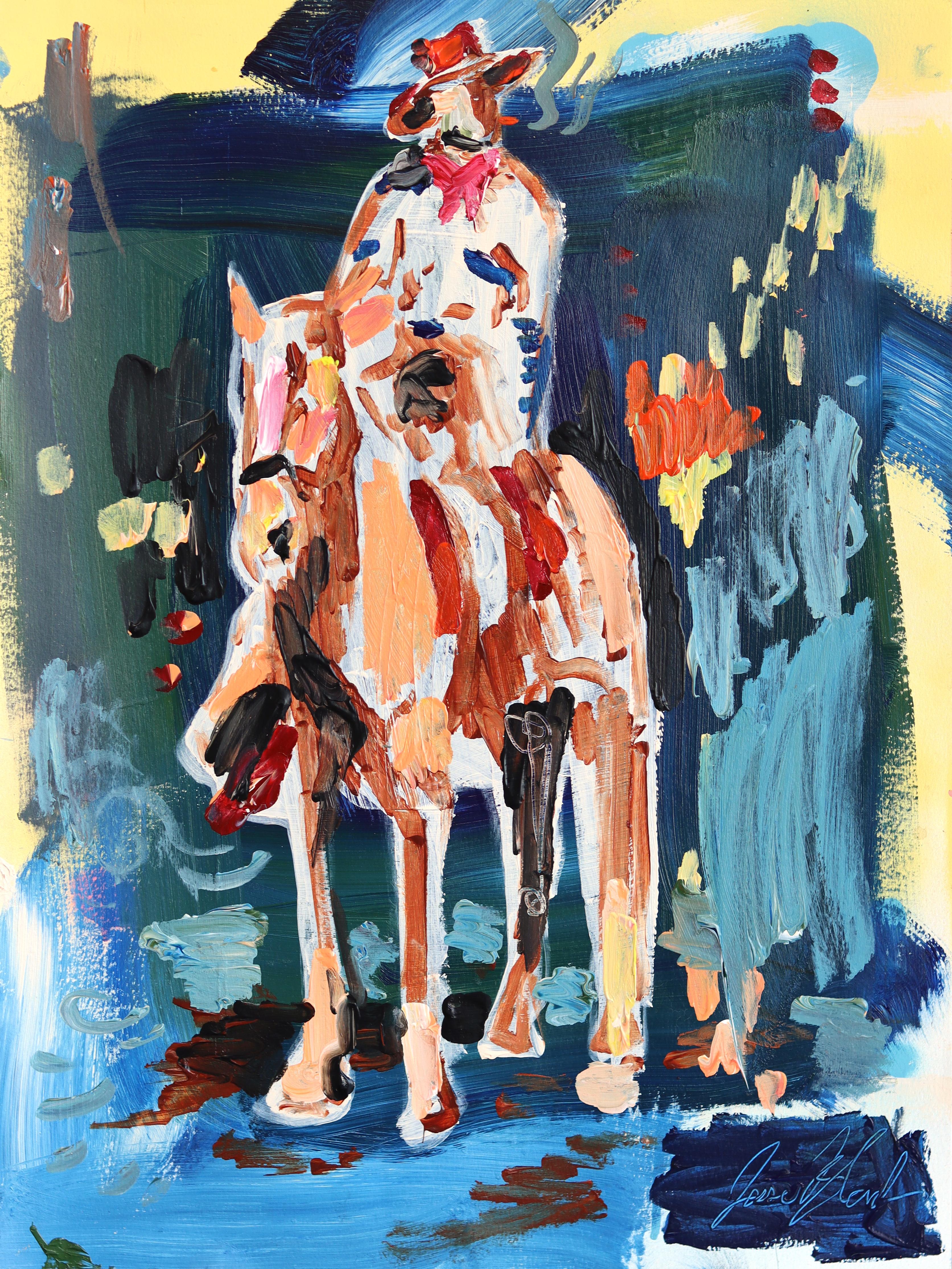 Rider Unknown - Abstract Figurative Colorful Western Cowboy Painting on Paper