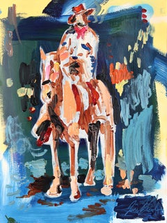Rider Unknown - Abstract Figurative Colorful Western Cowboy Painting on Paper