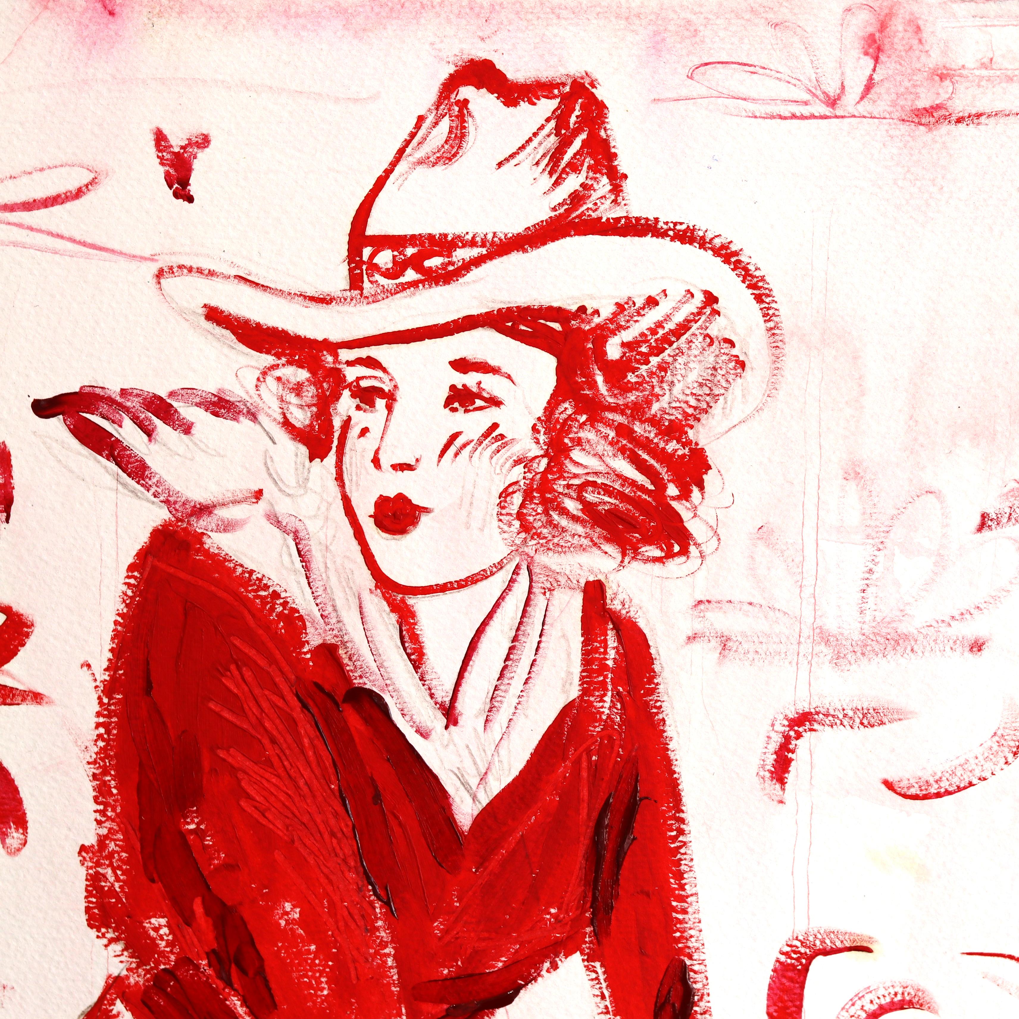 She Was Never Yours - Abstrakte figurative Cowgirl Pferd Malerei auf Papier – Painting von Jesse Black