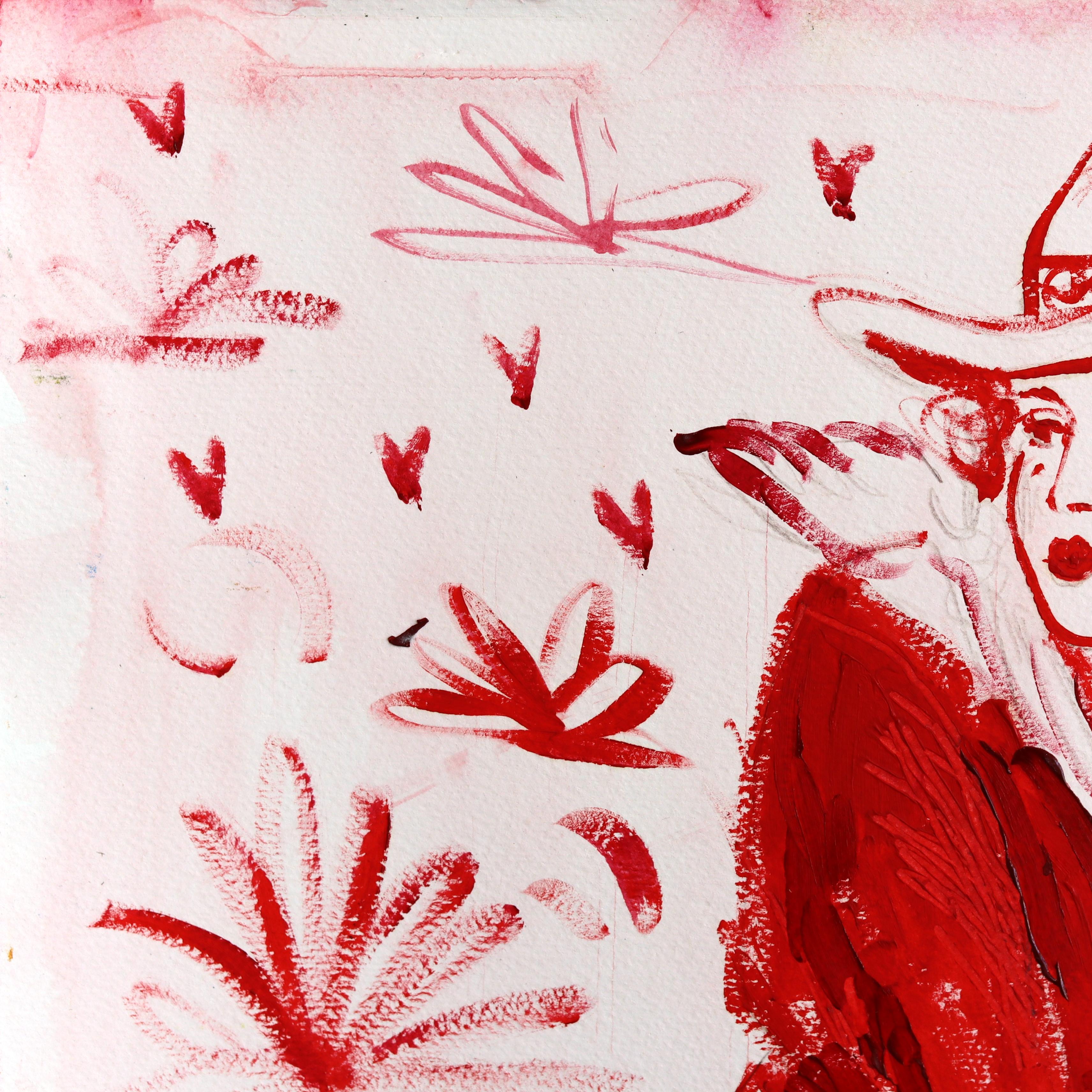 She Was Never Yours - Abstrakte figurative Cowgirl Pferd Malerei auf Papier (Zeitgenössisch), Painting, von Jesse Black