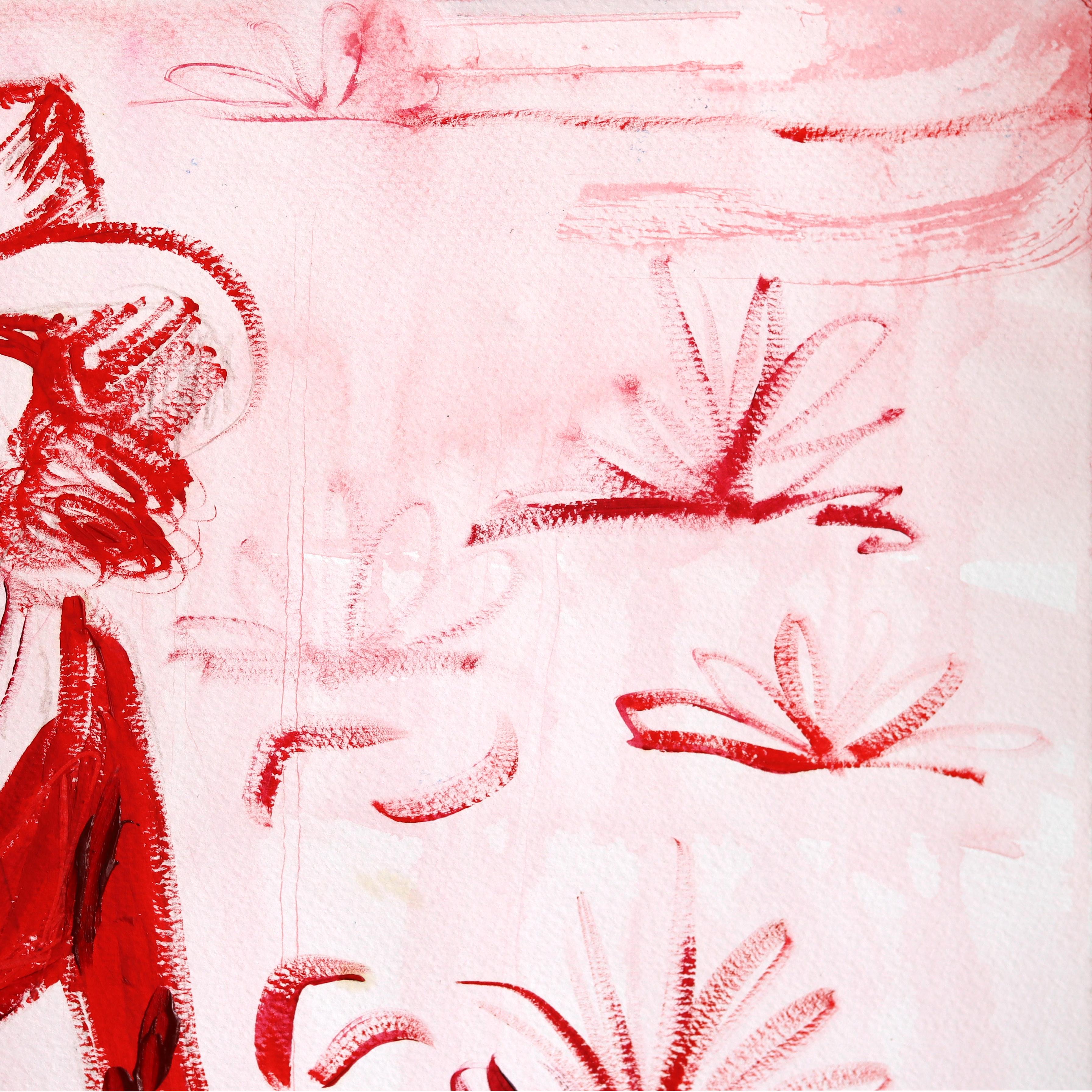 She Was Never Yours - Abstrakte figurative Cowgirl Pferd Malerei auf Papier (Beige), Figurative Painting, von Jesse Black