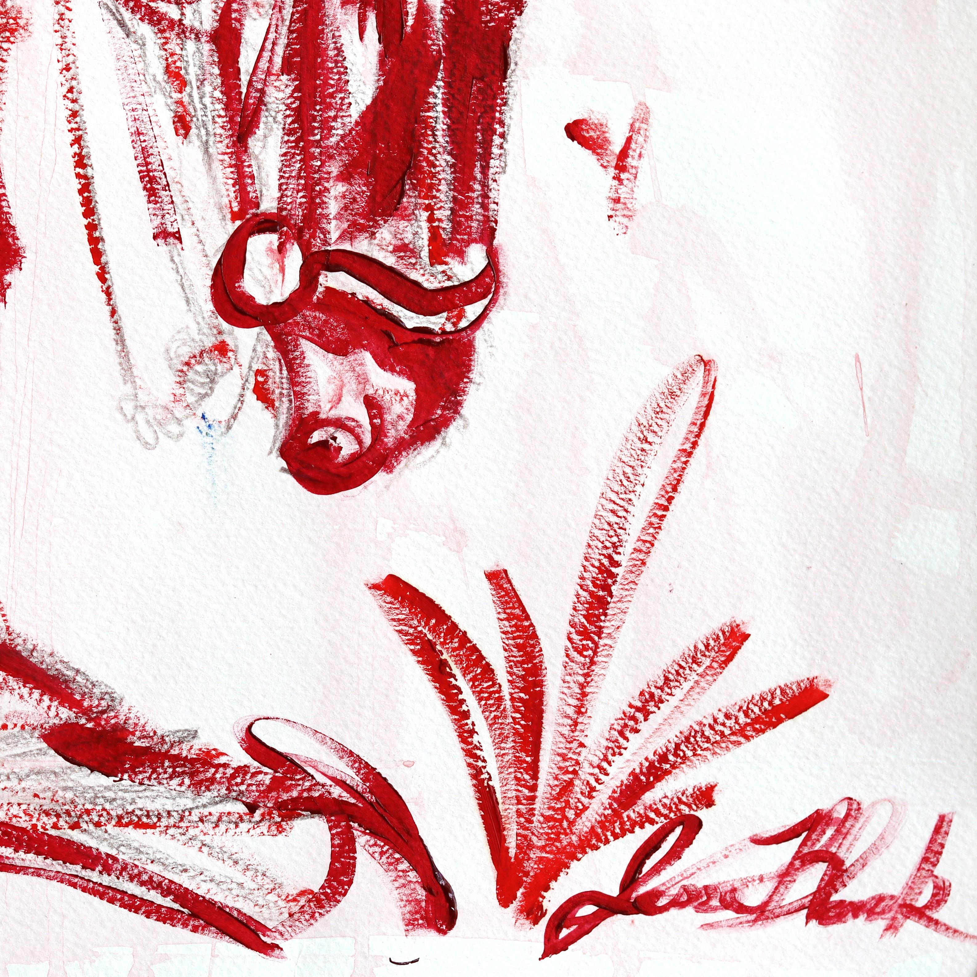 She Was Never Yours - Abstrakte figurative Cowgirl Pferd Malerei auf Papier im Angebot 1
