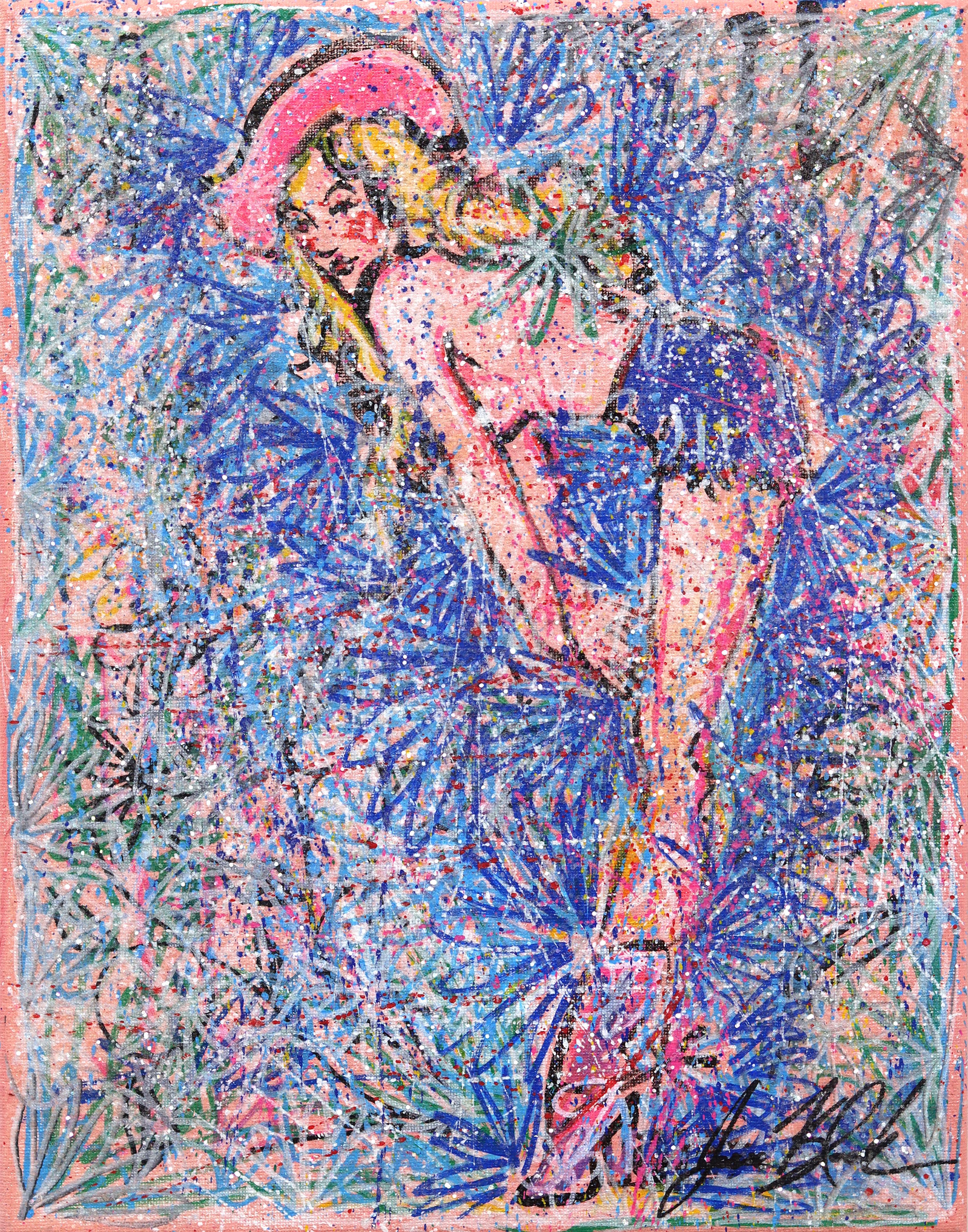 Splatter Cowgirl - Abstract Vintage Pinup Inspired Figurative Painting on Canvas