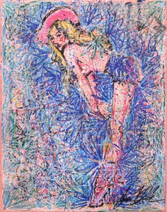 Splatter Cowgirl - Abstract Vintage Pinup Inspired Figurative Painting on Canvas